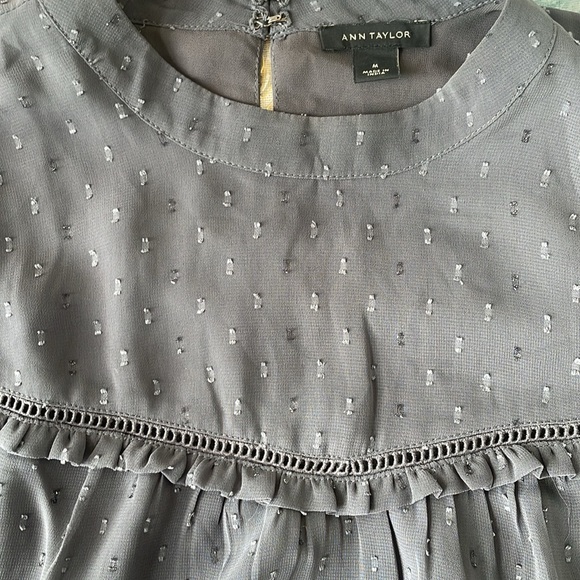 Ann Taylor grey high collared chiffon ruffled blouse with dots and subtle bling - Picture 12 of 13